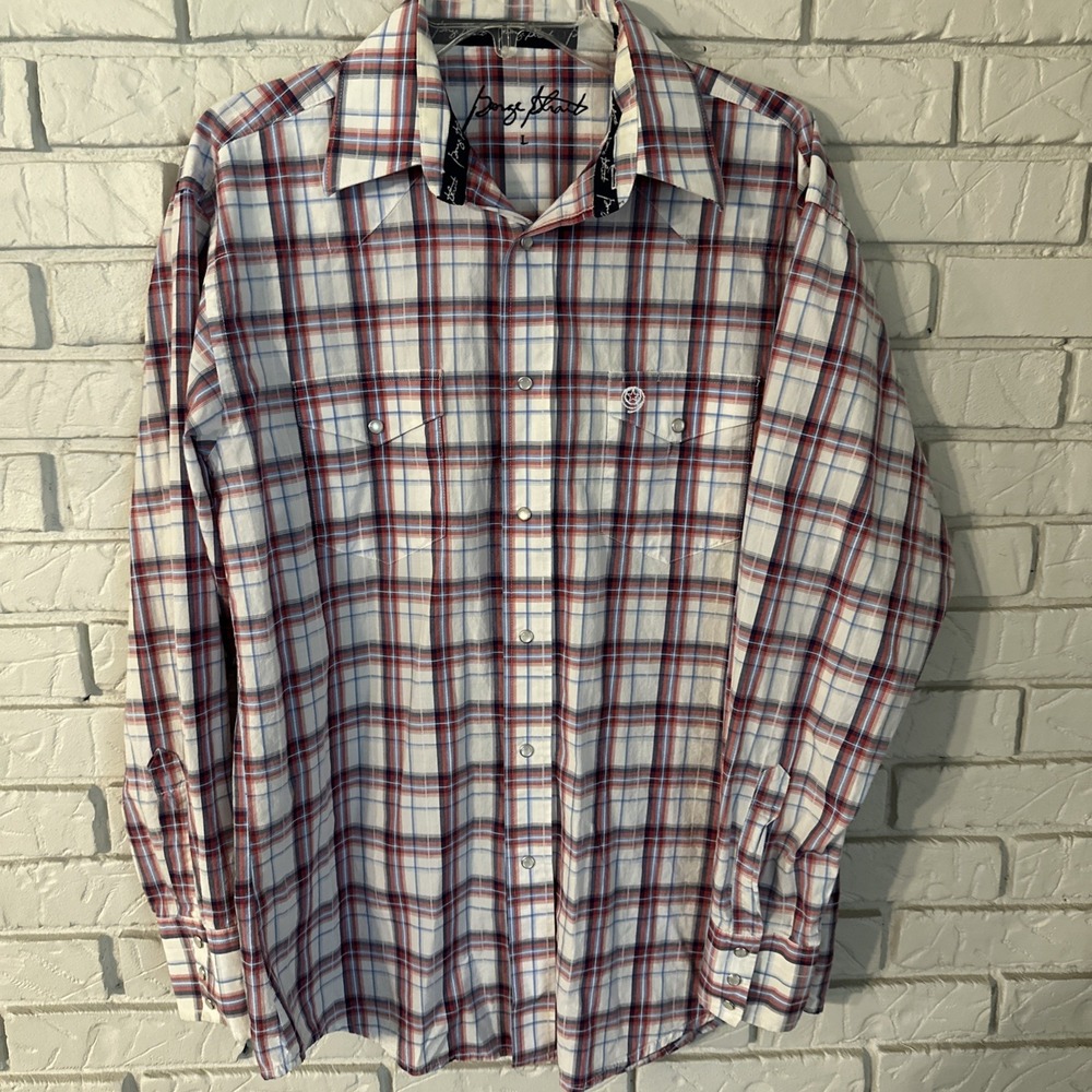 George Strait Shirt Mens Large Plaid Pearl Snap Western Rodeo Country Red